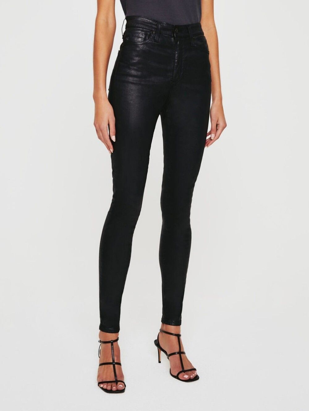 AG Womens Black The Mila Leatherette Super High-Rise Skinny Jeans Size 28R
